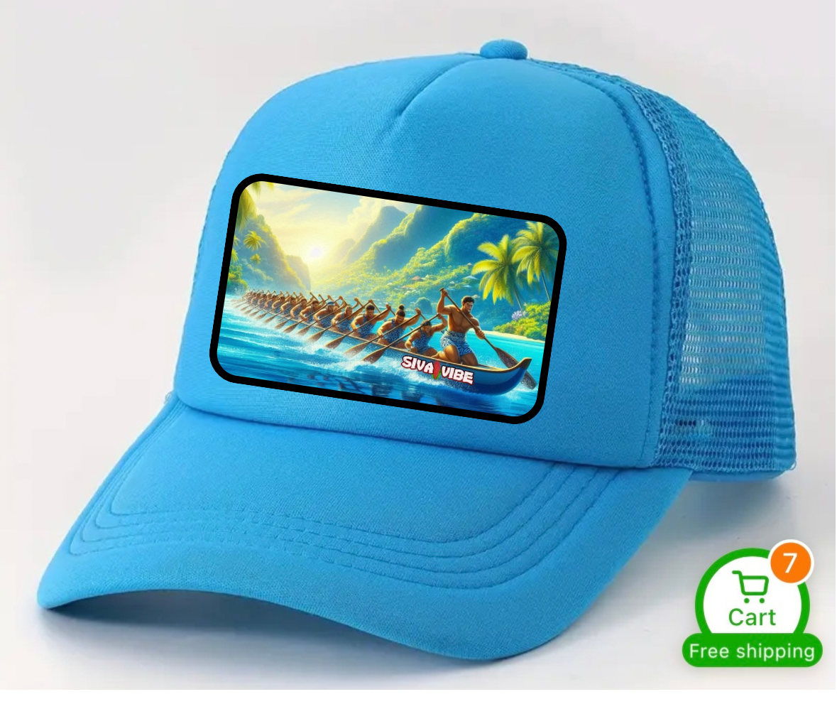 Fautasi foam trucker hat by Siva Vibe in soft baby blue — island vibes with a modern twist