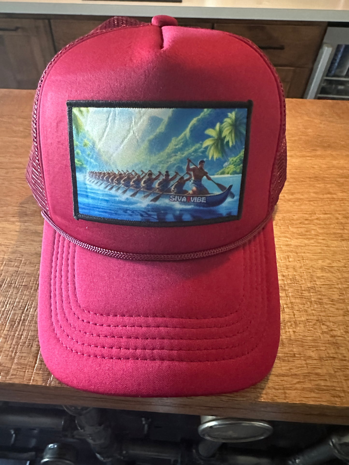 Fautasi foam mesh trucker hat by Siva Vibe in deep wine red — cultural style with a bold pop of colo