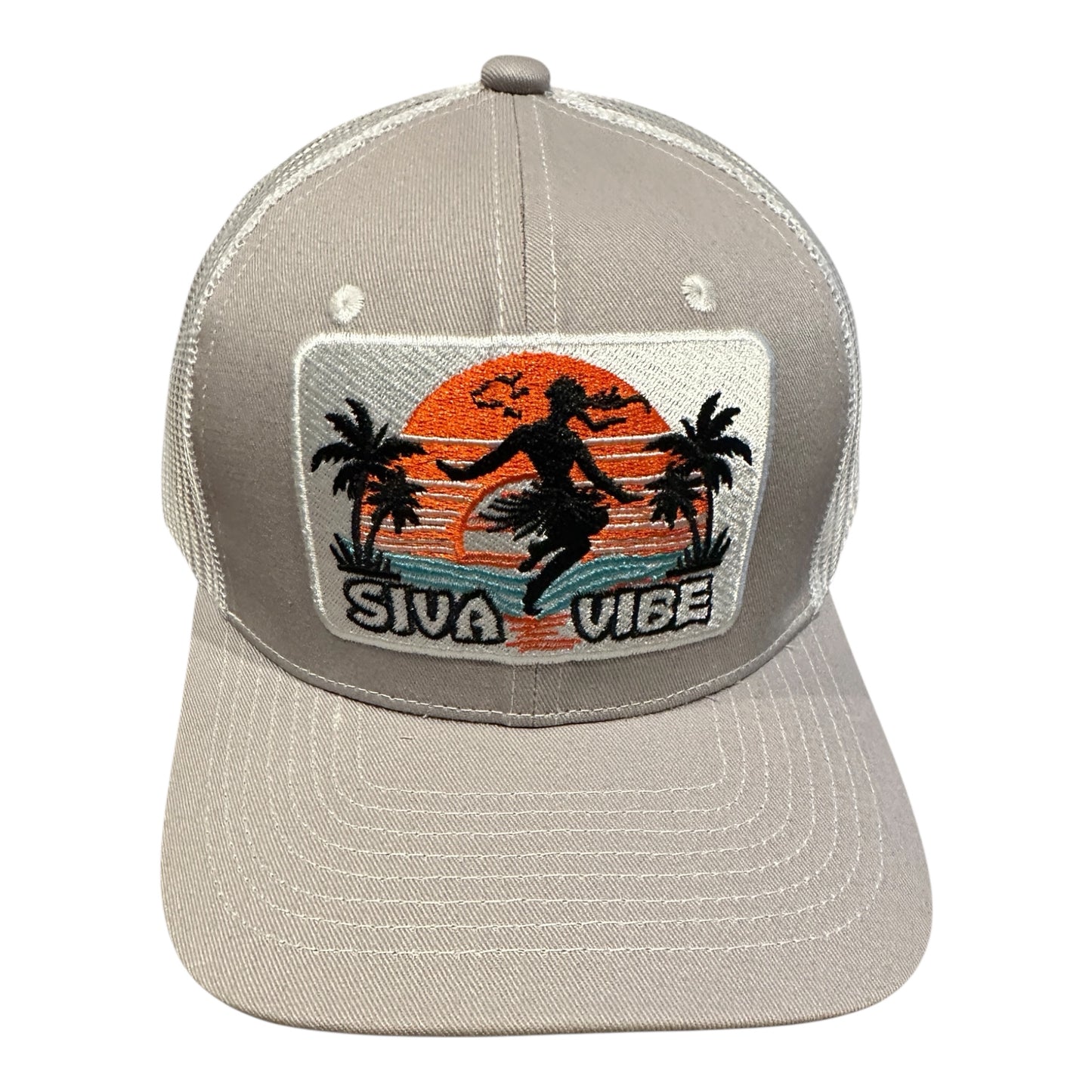 Gray & White Island Trucker Hat | Siva Vibe Embroidered