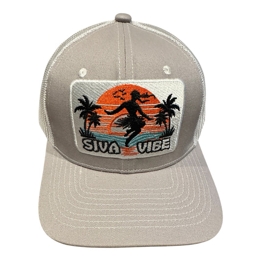 Gray & White Island Trucker Hat | Siva Vibe Embroidered