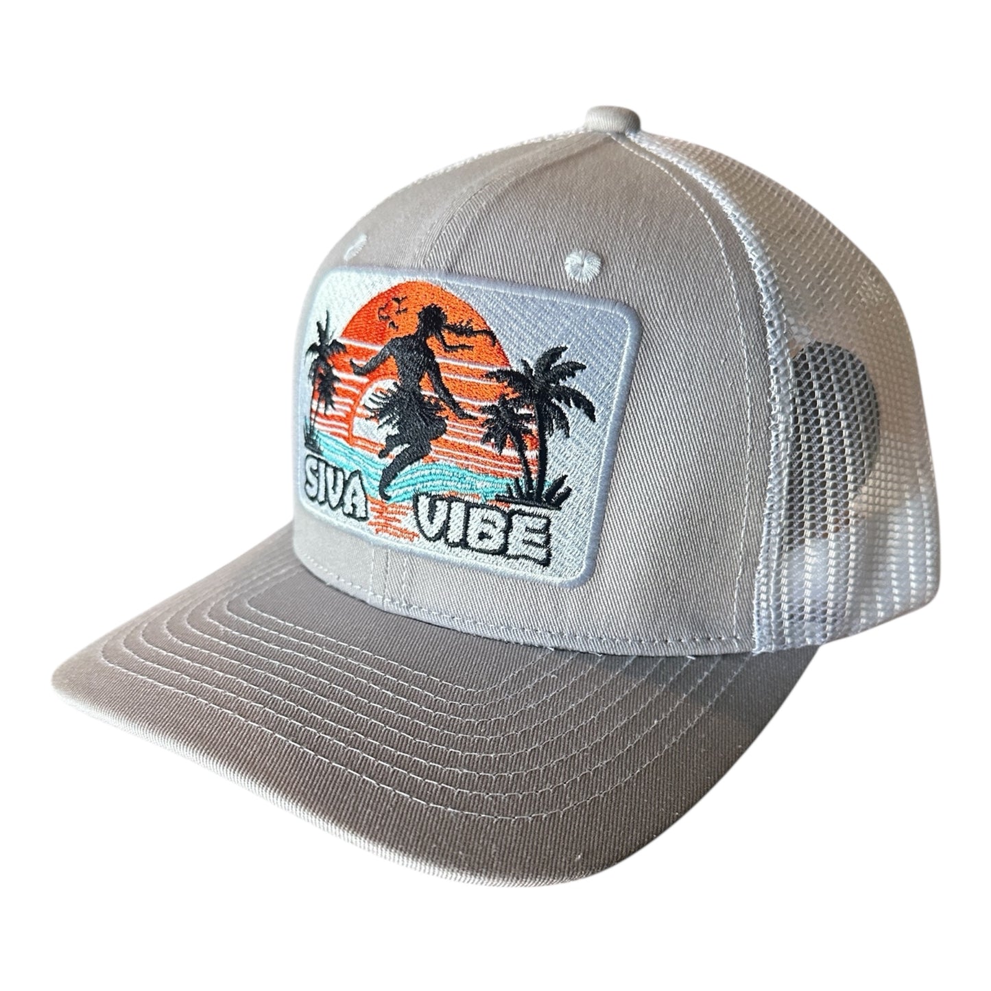 Gray & White Island Trucker Hat | Siva Vibe Embroidered