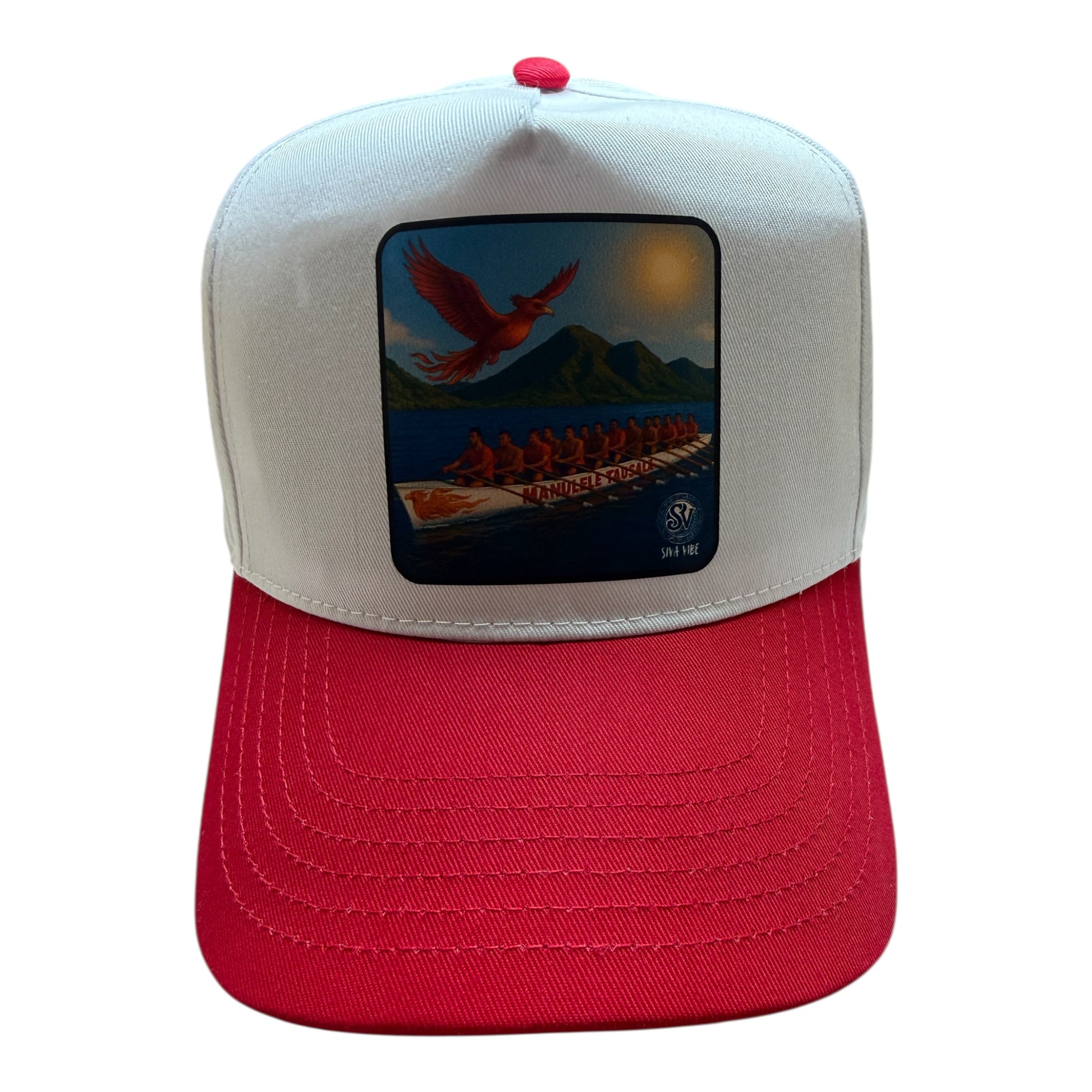 White Red 5 panel High profile cotton trucker with Nu'uuli Fautasi