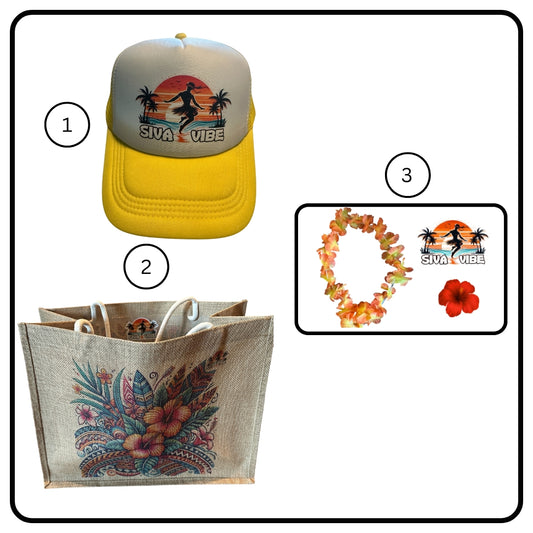 Lanikai Luau Bundle by Siva Vibe with tropical-themed beach hat and bag set, perfect for summer parties and island vibes