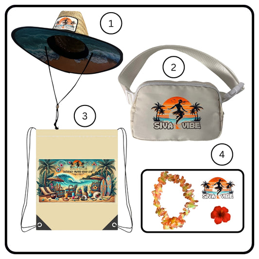 Tulum Adventure Pack by Siva Vibe with stylish beach hat, drawstring bag, and tropical accessories for your next getaway